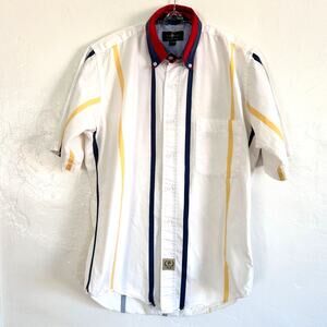 Vintage 90s Hunt Club Men Shirt Sz Small Multicolor Stripe Button Short Sleeve